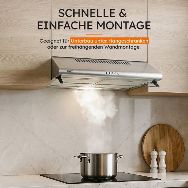 Dunstabzugshaube NEG15-DCRS+, 424m³/h, Doppelmotor Modell 2026, Silber runde Front