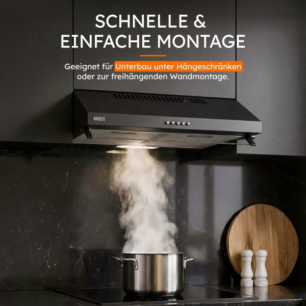 Dunstabzugshaube NEG15-DCB+ - 424 m³/h - Doppelmotor - Schwarz